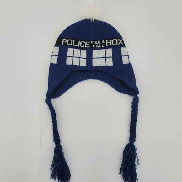 Hot Topic Doctor Who Police Public Call Box Knit Winter Hat Adult OS - Picture 6 of 9